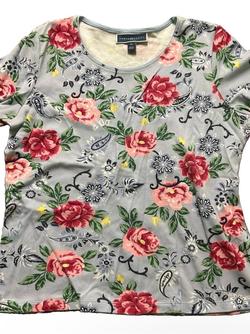 Women’s Karen Scott Floral Short Sleeve T Shirt Size PM Medium